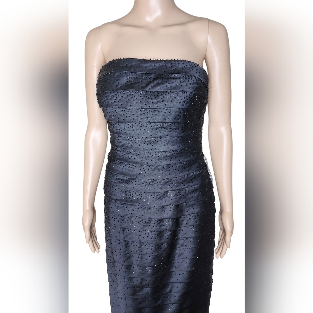 *Vintage Mon Cheri Evenings women's black satin beaded pleated formal dress 10 - Picture 2 of 8
